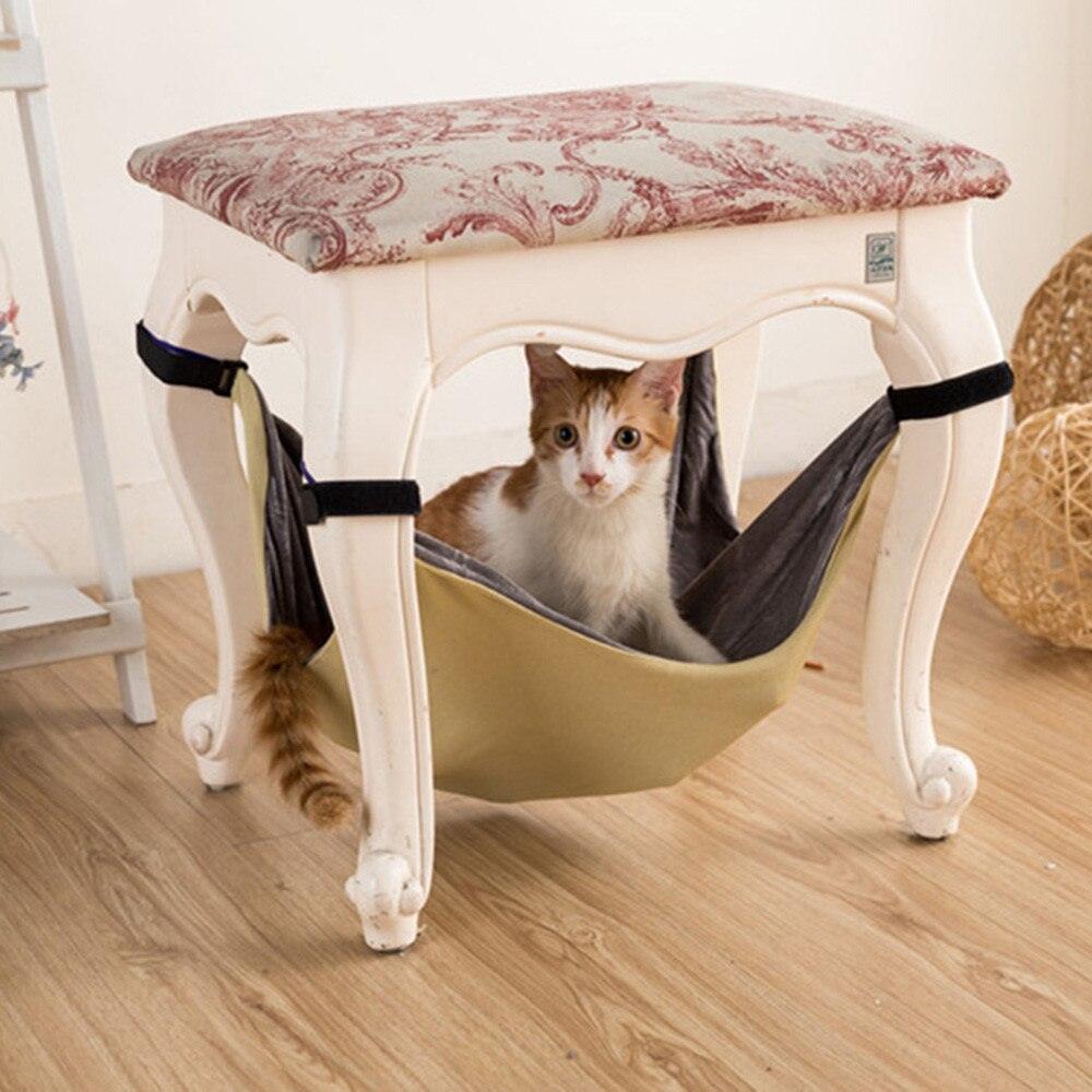 CozyCat hanging cat hammock bed in breathable cotton attached to wooden chair legs — view 3