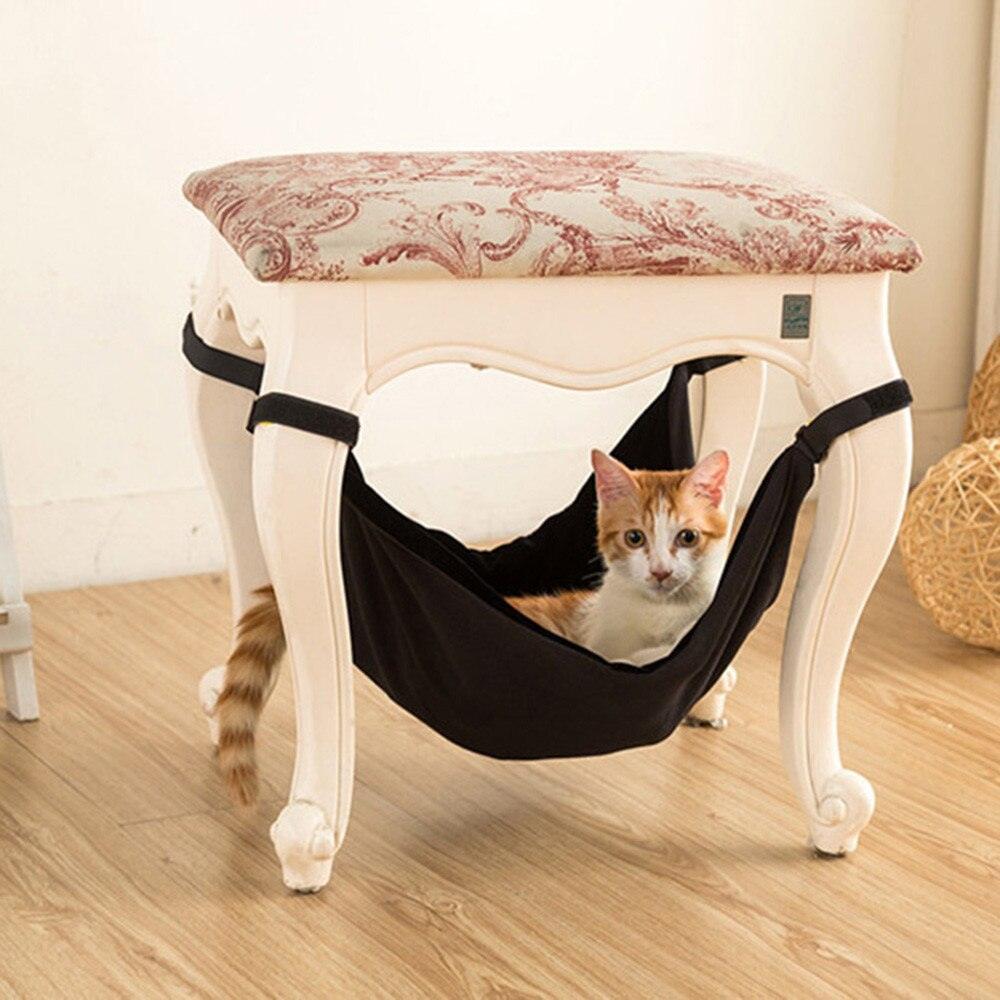CozyCat hanging cat hammock bed in breathable cotton attached to wooden chair legs — view 4