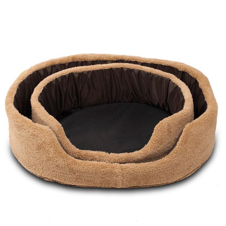Brown plush round CozyPaws dog bed made of soft fleece and Oxford fabric — view 2