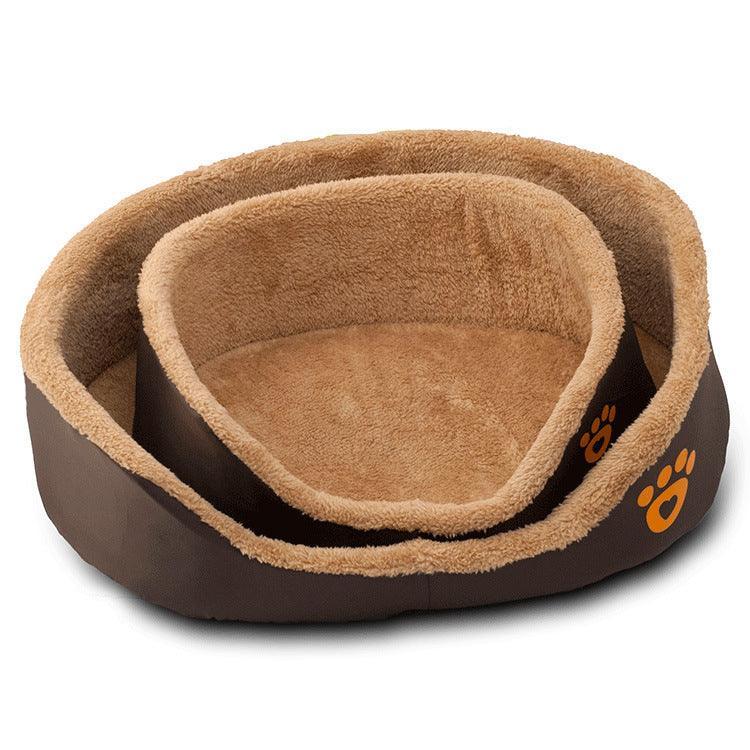 Brown plush round CozyPaws dog bed made of soft fleece and Oxford fabric — view 4