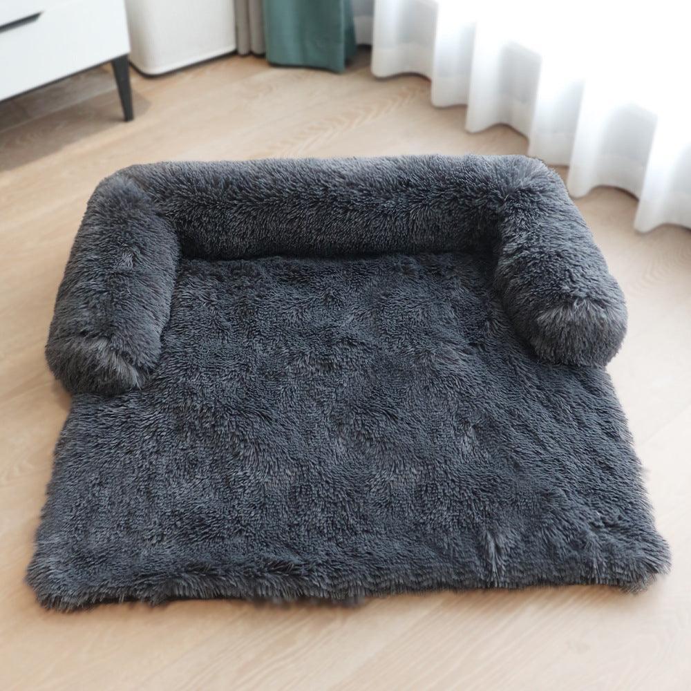 CozyPaws velvet convertible pet dog bed mat with raised button sides in shaved gray — view 3