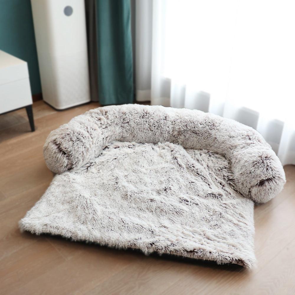 CozyPaws velvet convertible pet dog bed mat with raised button sides in shaved gray — view 2
