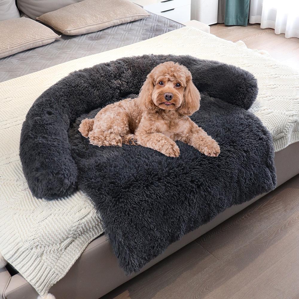 CozyPaws velvet convertible pet dog bed mat with raised button sides in shaved gray