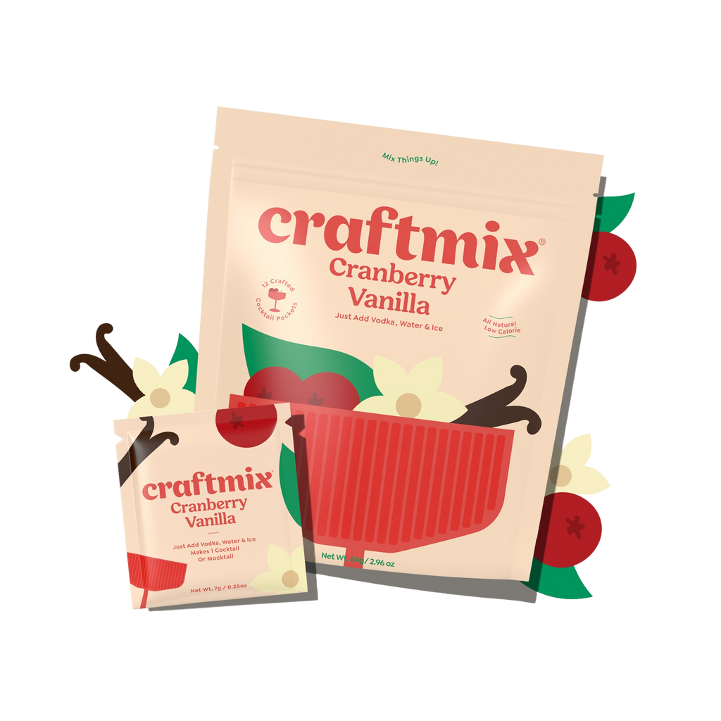 Cranberry Vanilla cocktail mix packet, premium holiday beverage blend in single serve packaging — view 2