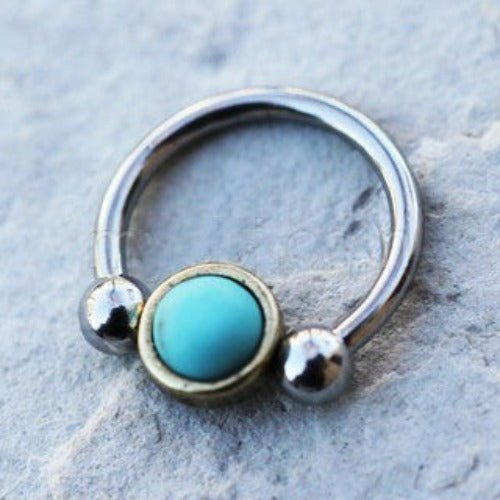 316L Stainless Steel Turquoise Snap-In Captive Bead Ring / Septum Ring-0