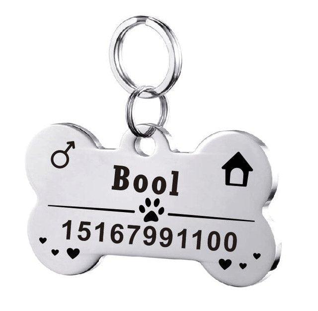 Custom engraved stainless steel pet ID tag with natural zircon chain for dogs and cats — view 5