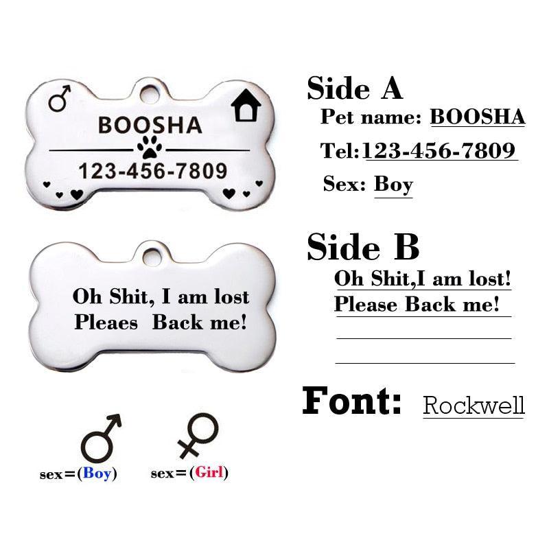 Custom engraved stainless steel pet ID tag with natural zircon chain for dogs and cats — view 3