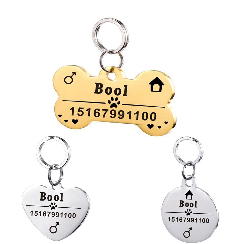 Custom engraved stainless steel pet ID tag with natural zircon chain for dogs and cats