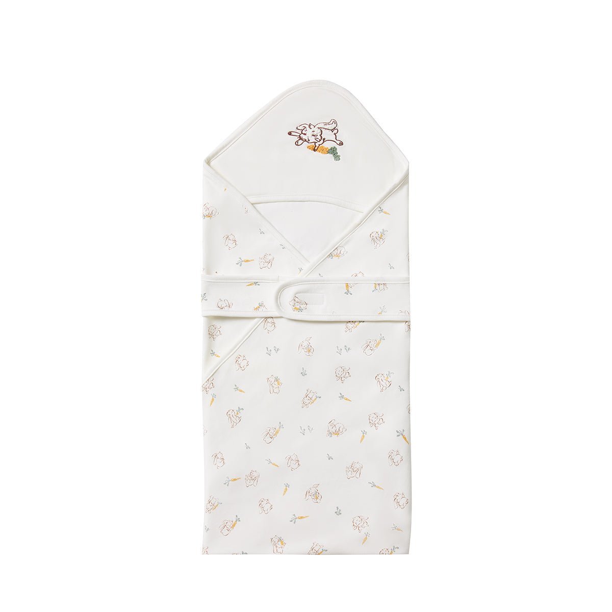 Cute rabbit baby swaddle wrap in warm white cotton with plush padding and bunny embroidery — view 4