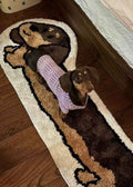Ultra soft whimsical dachshund dog runner rug in a plush finish for hallways and bedrooms