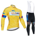 Colombia men's long sleeve cycling jersey and 9D padded bib set in quick-dry fabric.