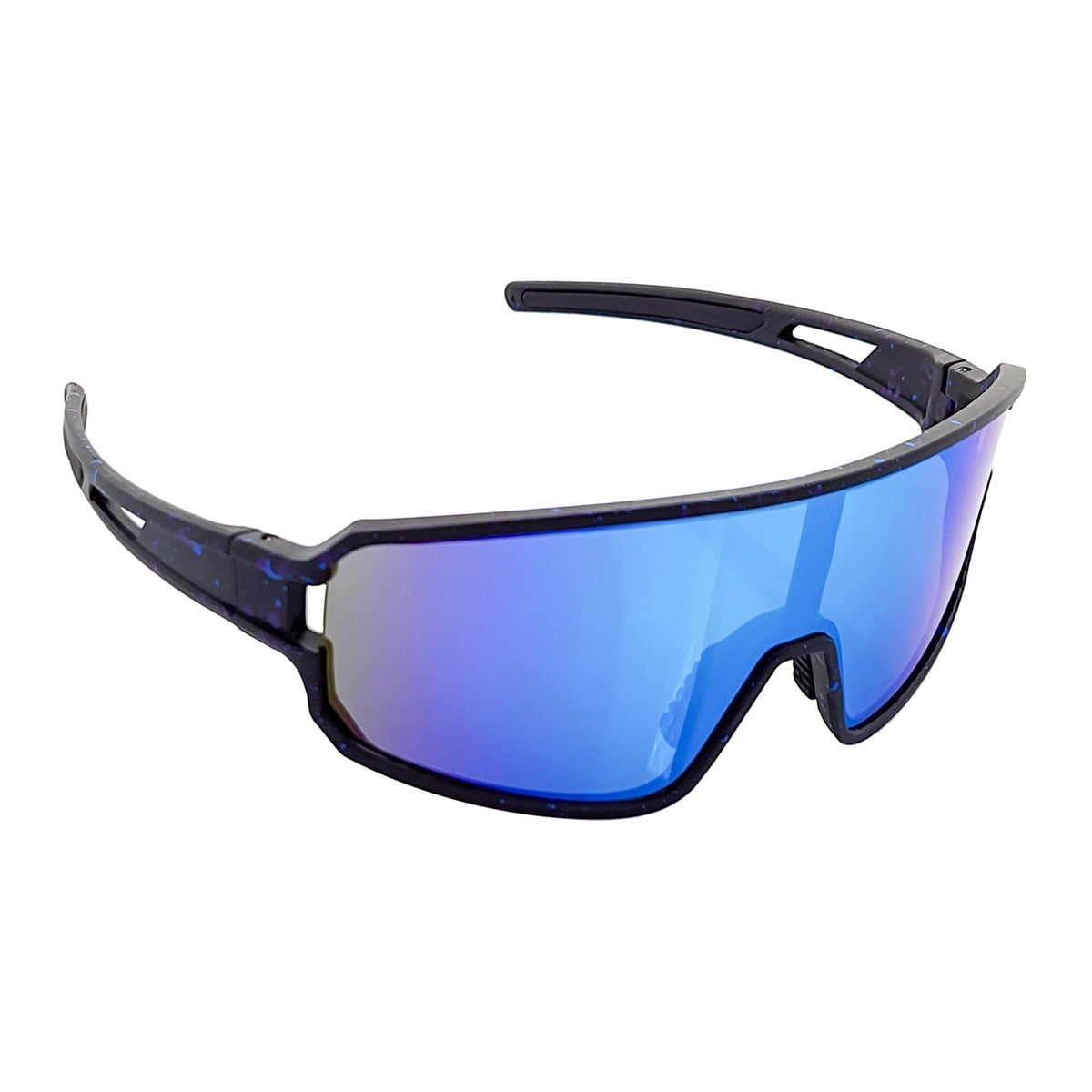 CYCLONE - Rectangle Shield Sunglasses Matte Black Blue Mirror-3