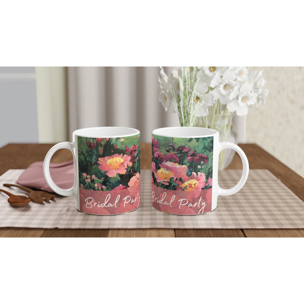 'Bridal Party' 11oz White Ceramic Mug | Bridal Collection with 'Pink Princess' Artwork by American Artist Barbara Cleary-1