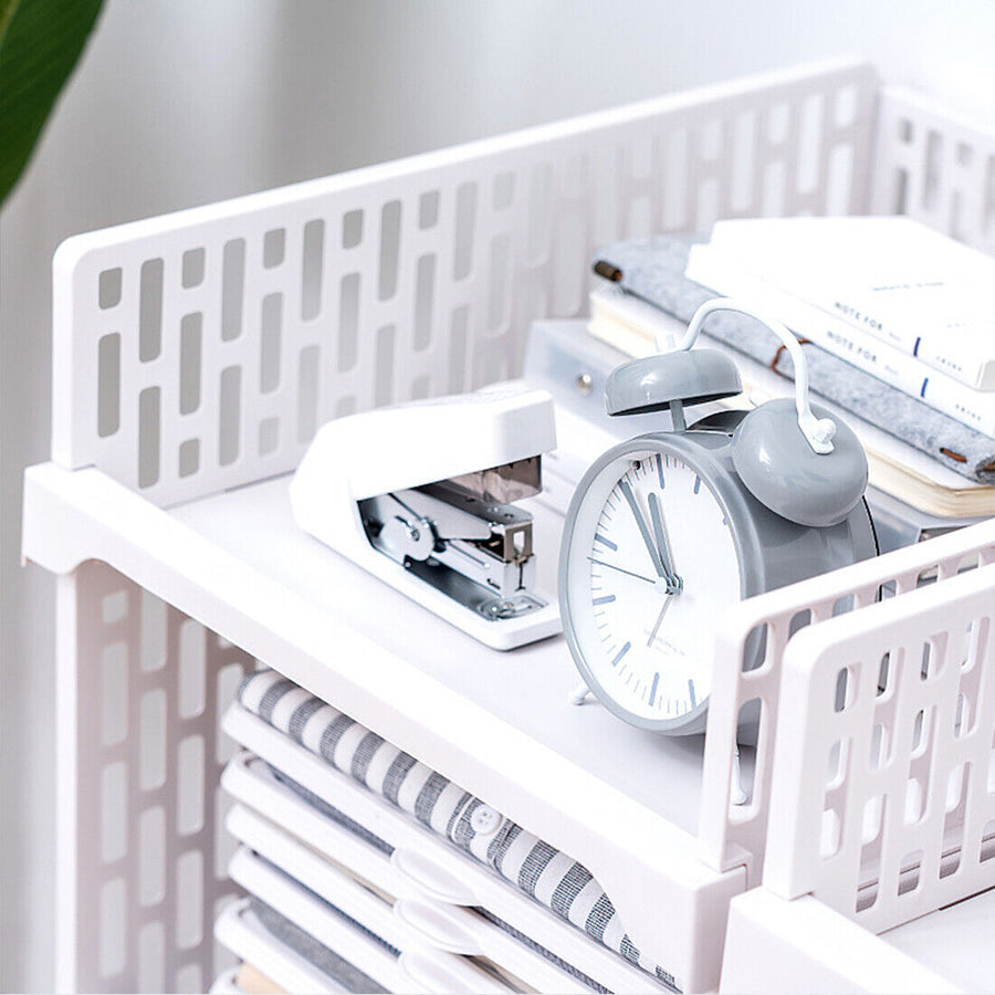 Stackable Foldable Closet Organizer Basket in White