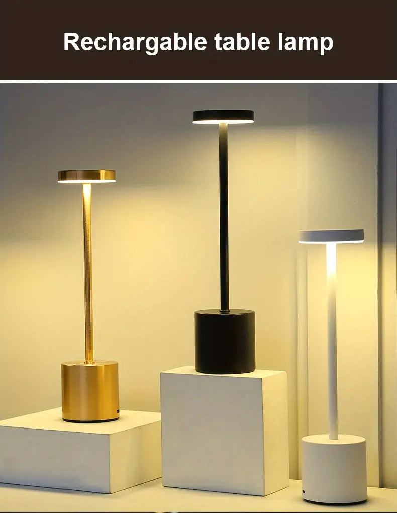 Minimalist wireless touch table lamp in polished aluminum on a bedside table — view 4