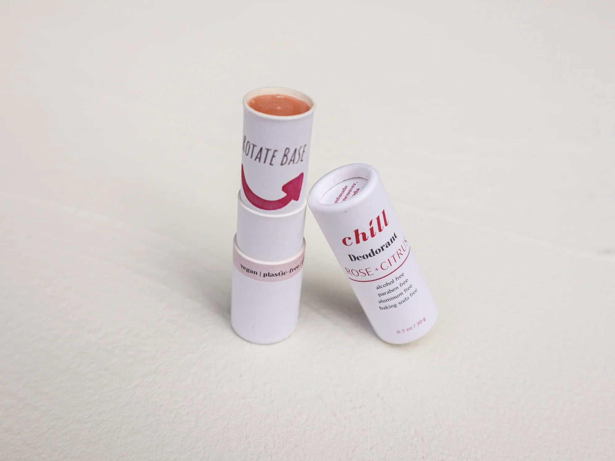 Rose and citrus natural deodorant stick in a zero waste eco friendly cardboard push tube — view 4