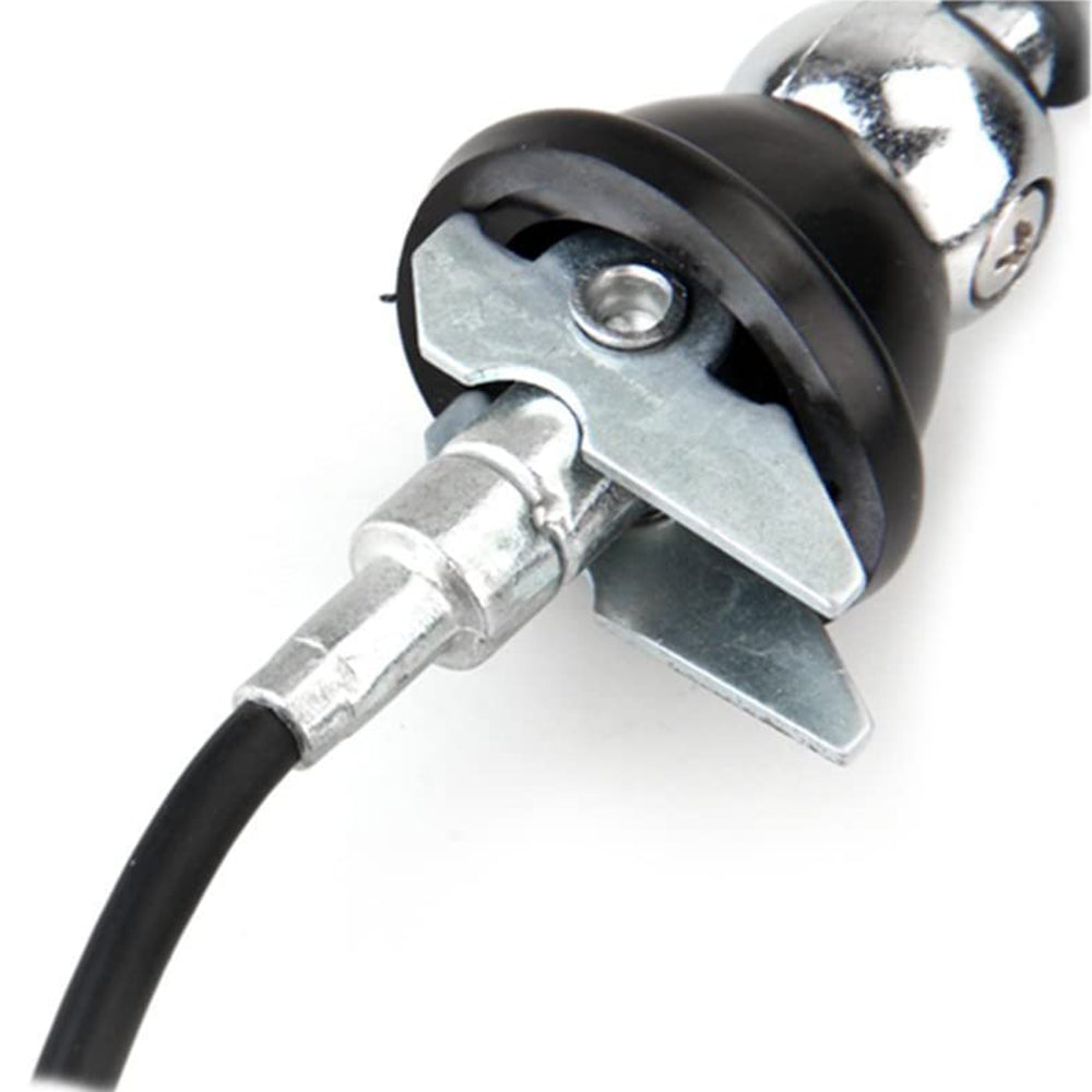 Black flexible rubber universal car antenna with swivel mounting base and long extension cable — view 3
