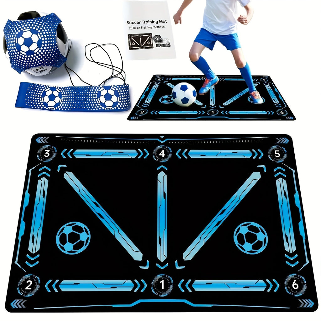 Blue diatomite soccer training mat with numbered directional guides for footwork and agility drills — view 2