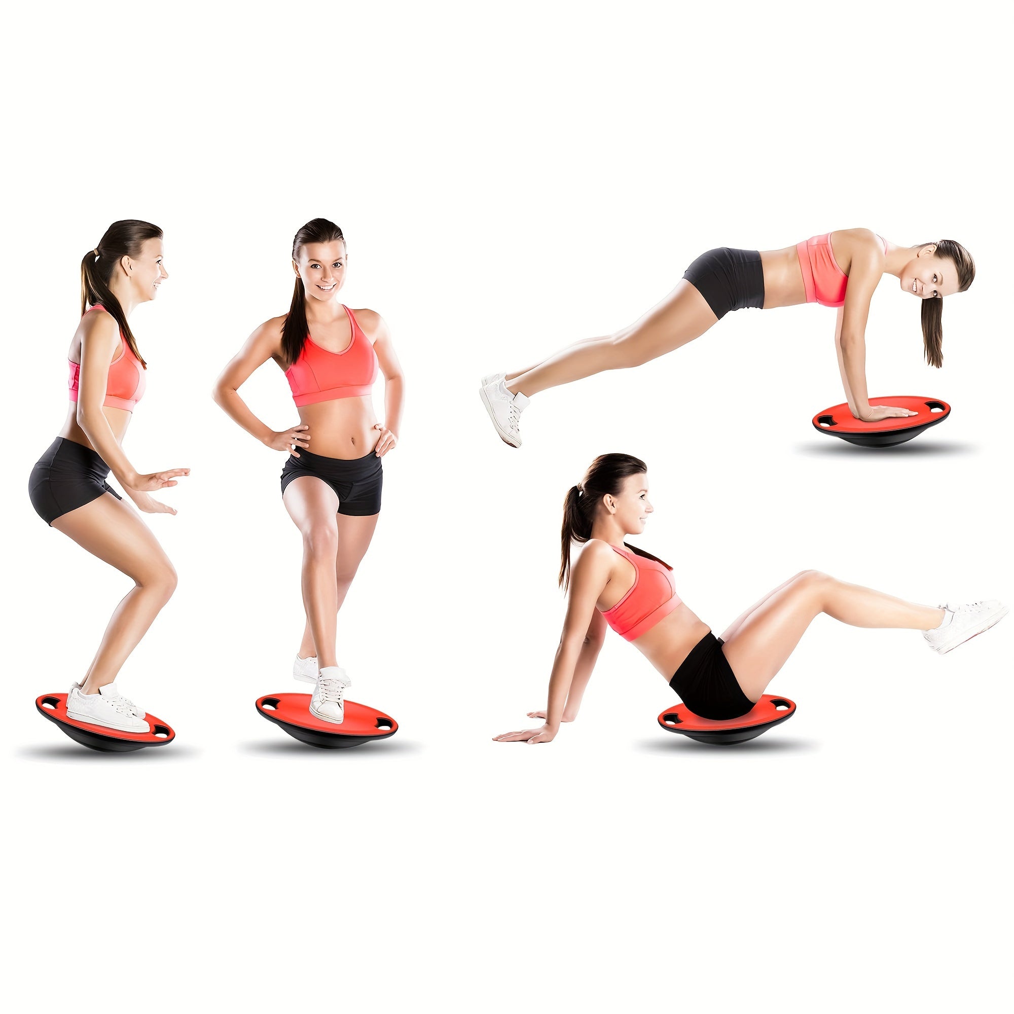 Red advanced yoga balance board with textured non-slip surface and stabilizing feet for core fitness training — view 3