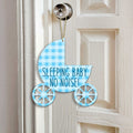 Handcrafted sleeping baby carriage doorbell sign with rustic hanging rope for front doors and nurseries