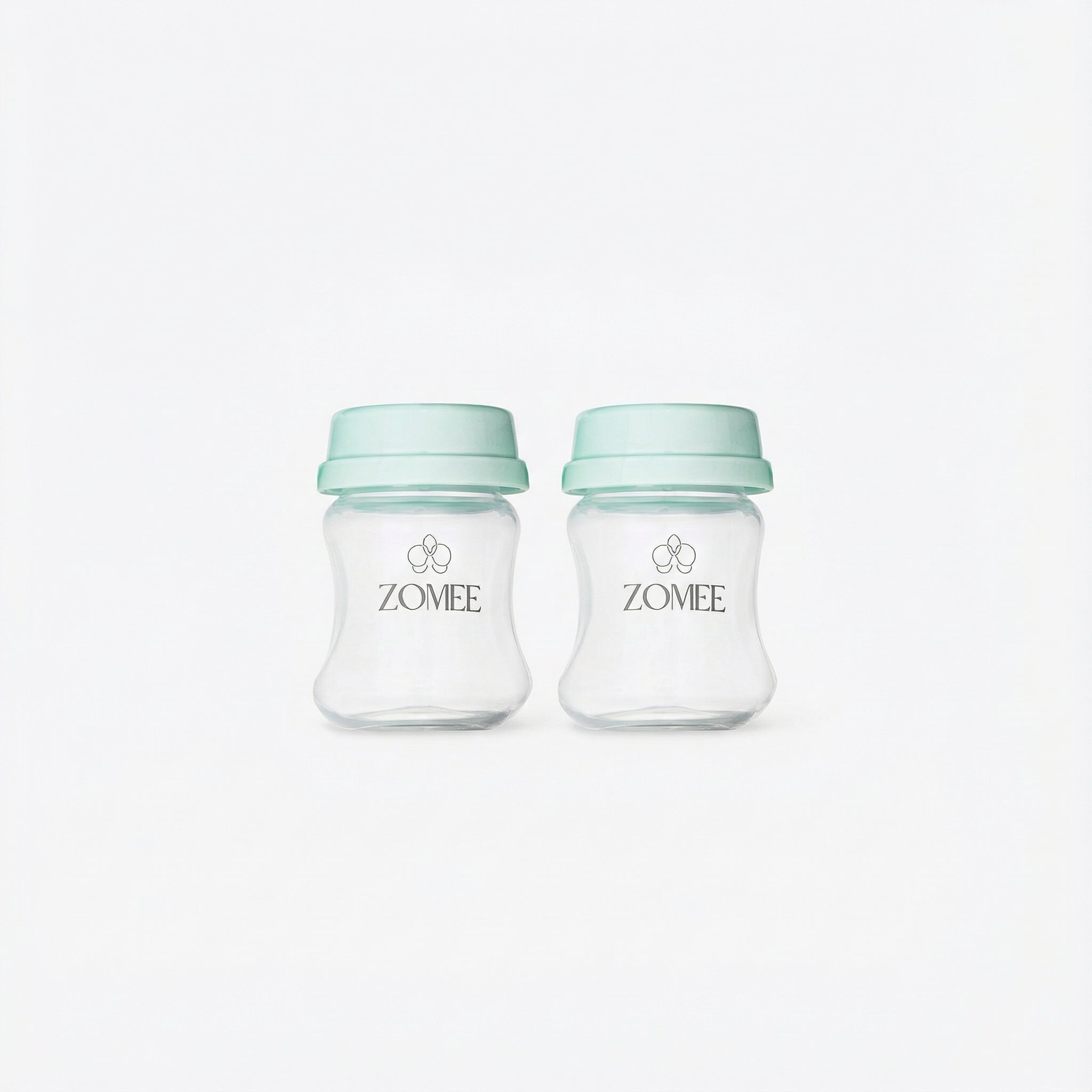 Zomee breast milk storage bottles with clear body, secure lids, and accurate volume measurement markings — view 2