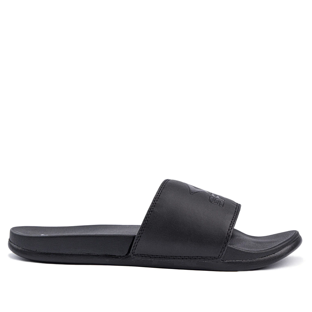 Black Laze men's slides with foam padded sole for casual comfort and everyday active lifestyles