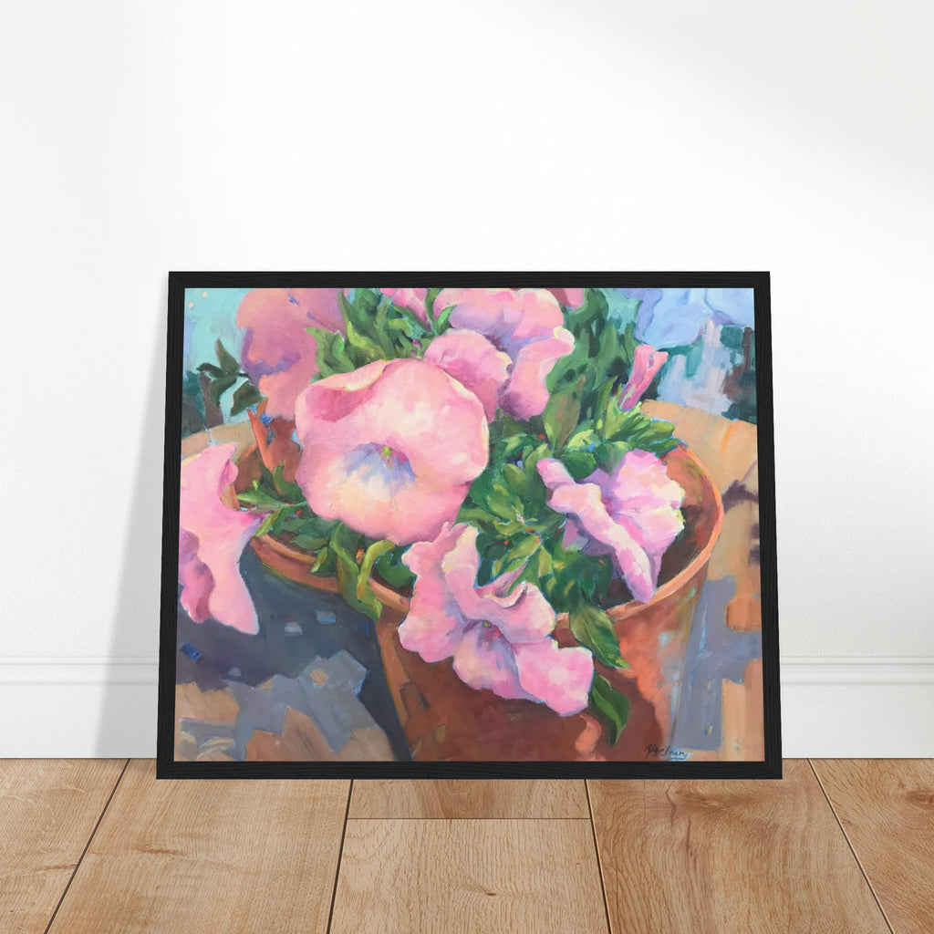 'Pink Petals in Bloom'  Floral | 16x20 inch Wooden Framed Art Print | Original Artwork by American Artist Barbara Cleary-3