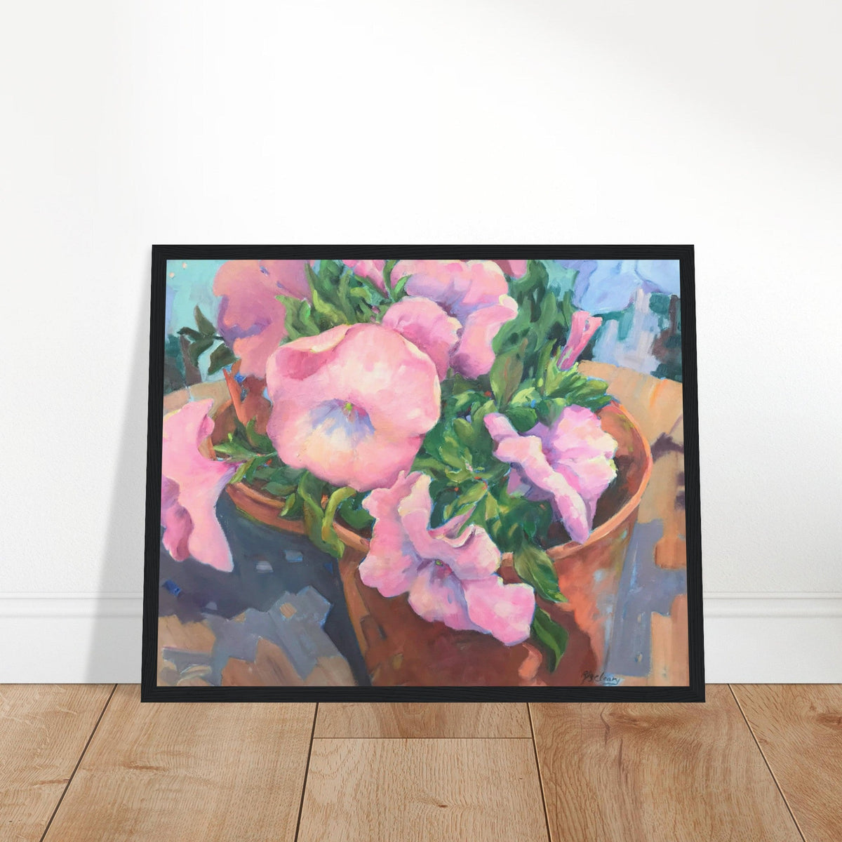 'Pink Petals in Bloom'  Floral | 16x20 inch Wooden Framed Art Print | Original Artwork by American Artist Barbara Cleary-3
