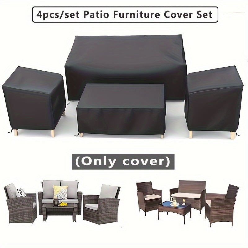 Black 4-piece waterproof polyester patio furniture cover set with adjustable drawstring closures. — view 3