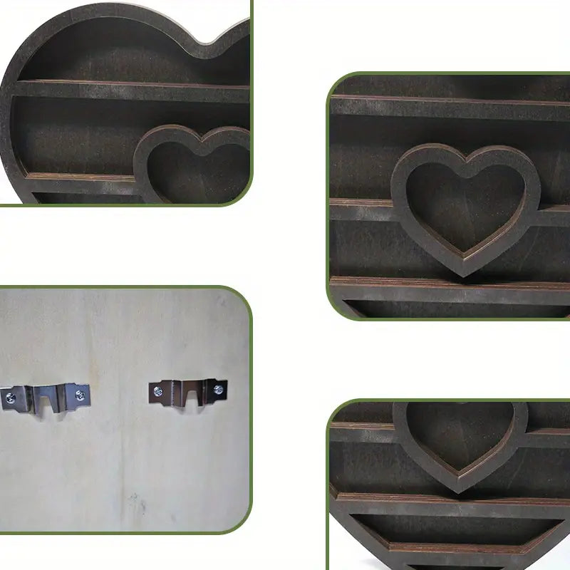 Double loving heart vintage wood floating display shelf for crystals and spiritual decor pieces — view 3