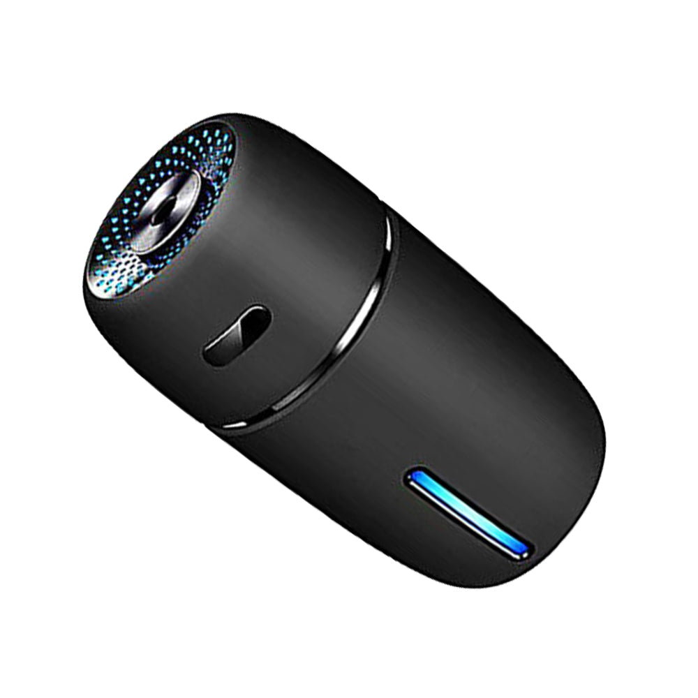 Black portable mini USB car humidifier mist sprayer with LED light and power cable — view 3