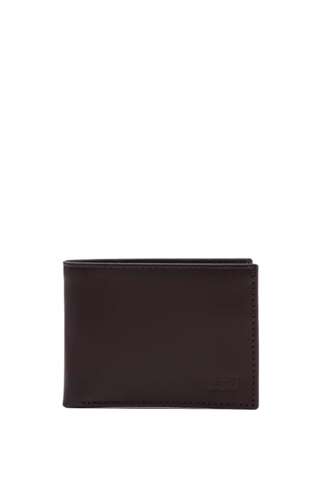 Men's black full-grain leather bifold wallet with embossed logo and interior card slots — view 4