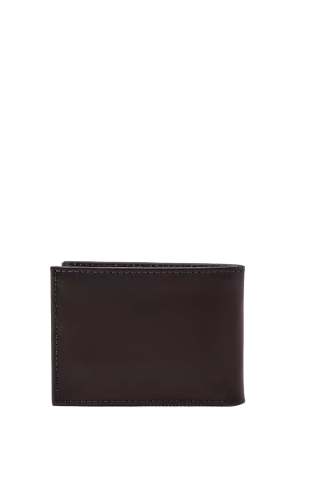 Men's black full-grain leather bifold wallet with embossed logo and interior card slots — view 6