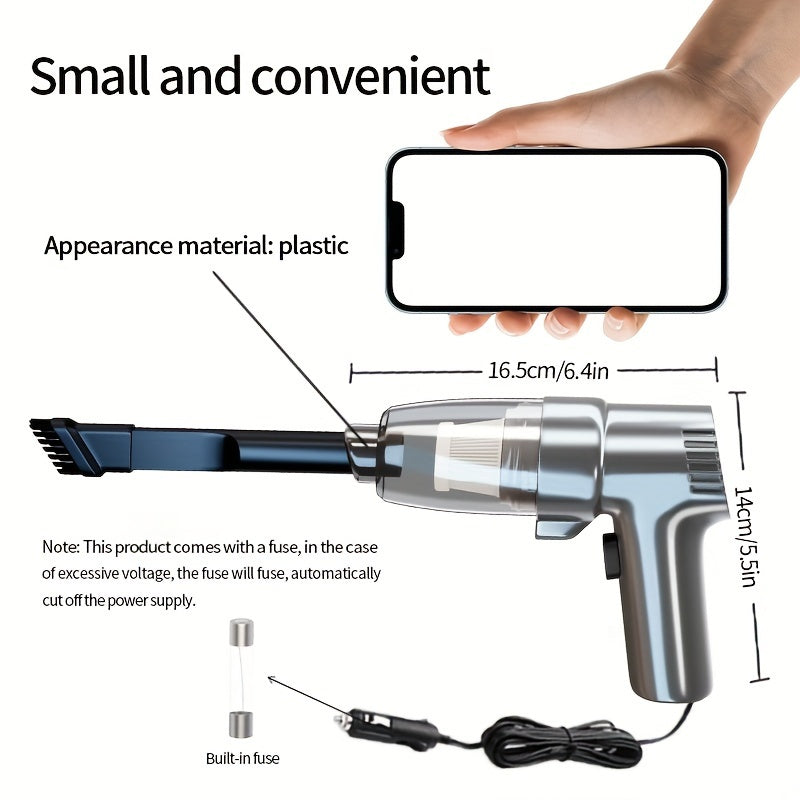 Compact plastic mini car vacuum cleaner with crevice tool and detailing brush accessories — view 3