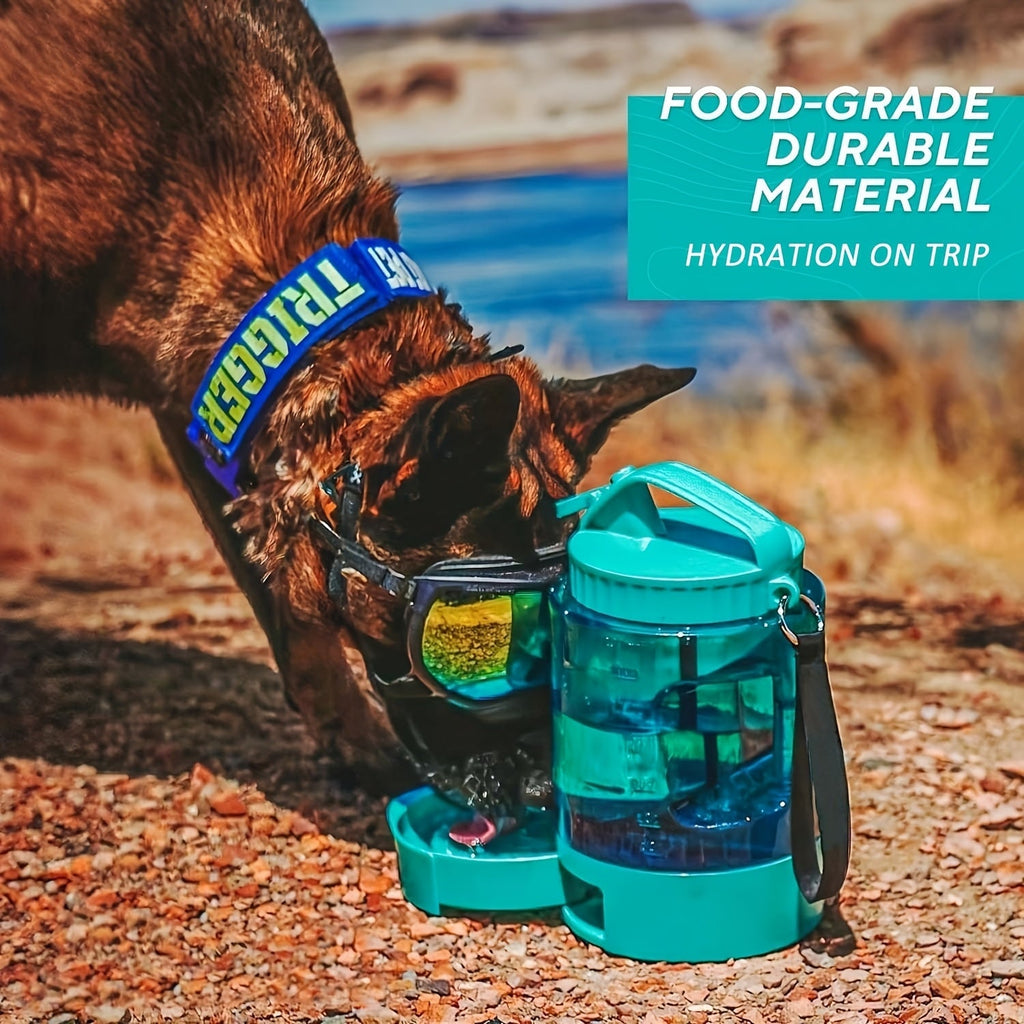 Dog travel water dispenser bottle in lake blue with pull-out drinking bowl and carry handle — view 3