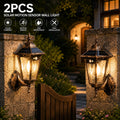 Antique bronze retro solar outdoor wall lights featuring traditional Victorian lantern design and motion sensors