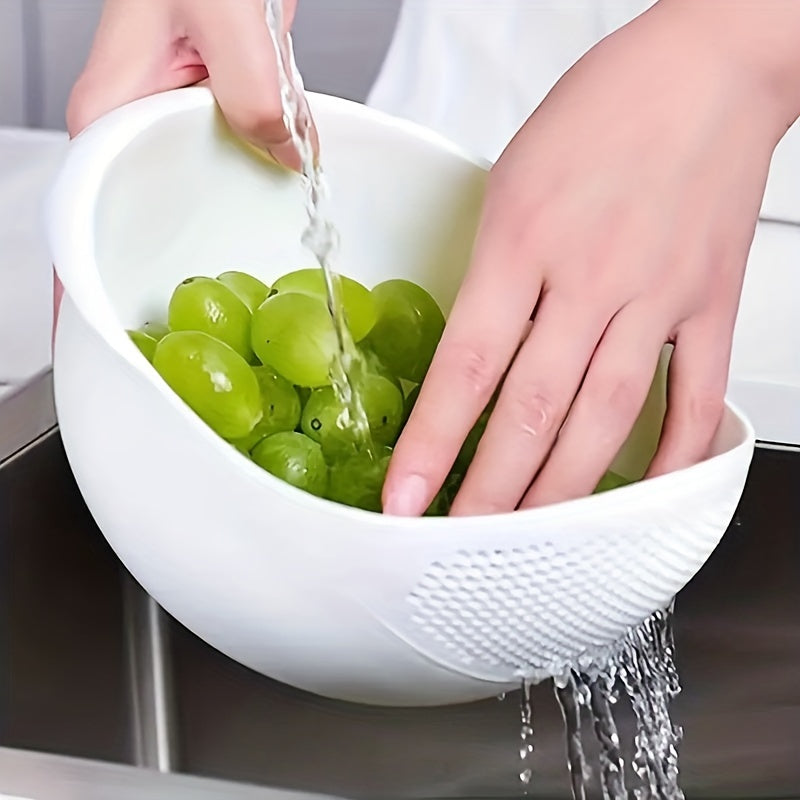 White modern plastic kitchen washing basket and strainer for rinsing rice, fruits, and fresh vegetables. — view 5
