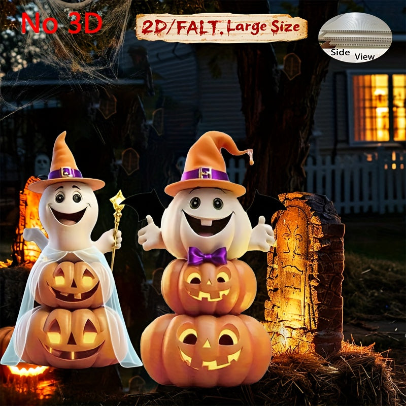 Two piece plastic Halloween lawn decorations with pole mounts for outdoor garden yard displays — view 2