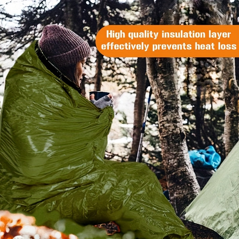 Green outdoor camping sleeping bag set with compass and whistle, four pack rectangular polyethylene design. — view 5
