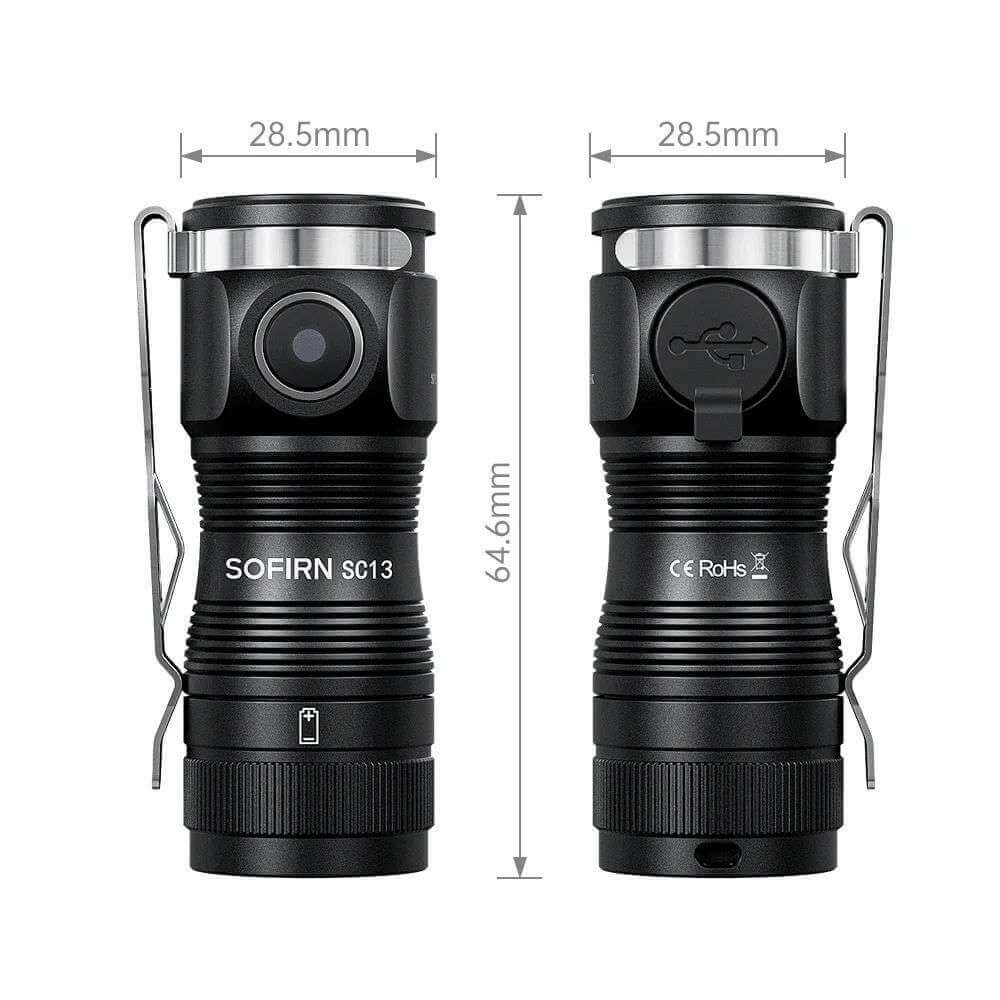 SC13 Mini EDC Flashlight in black aluminum alloy, compact size for everyday carry and keychain use — view 3