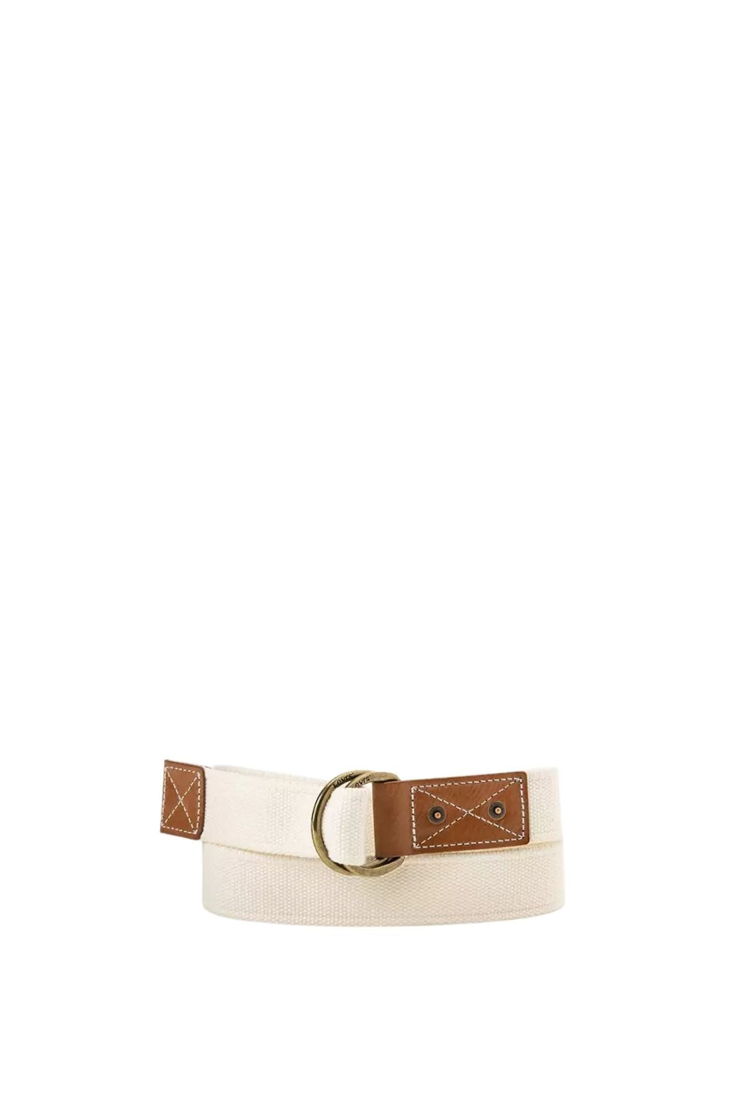 Men's woven cotton canvas belt with full grain leather trim and double semicircle ring buckle — view 15