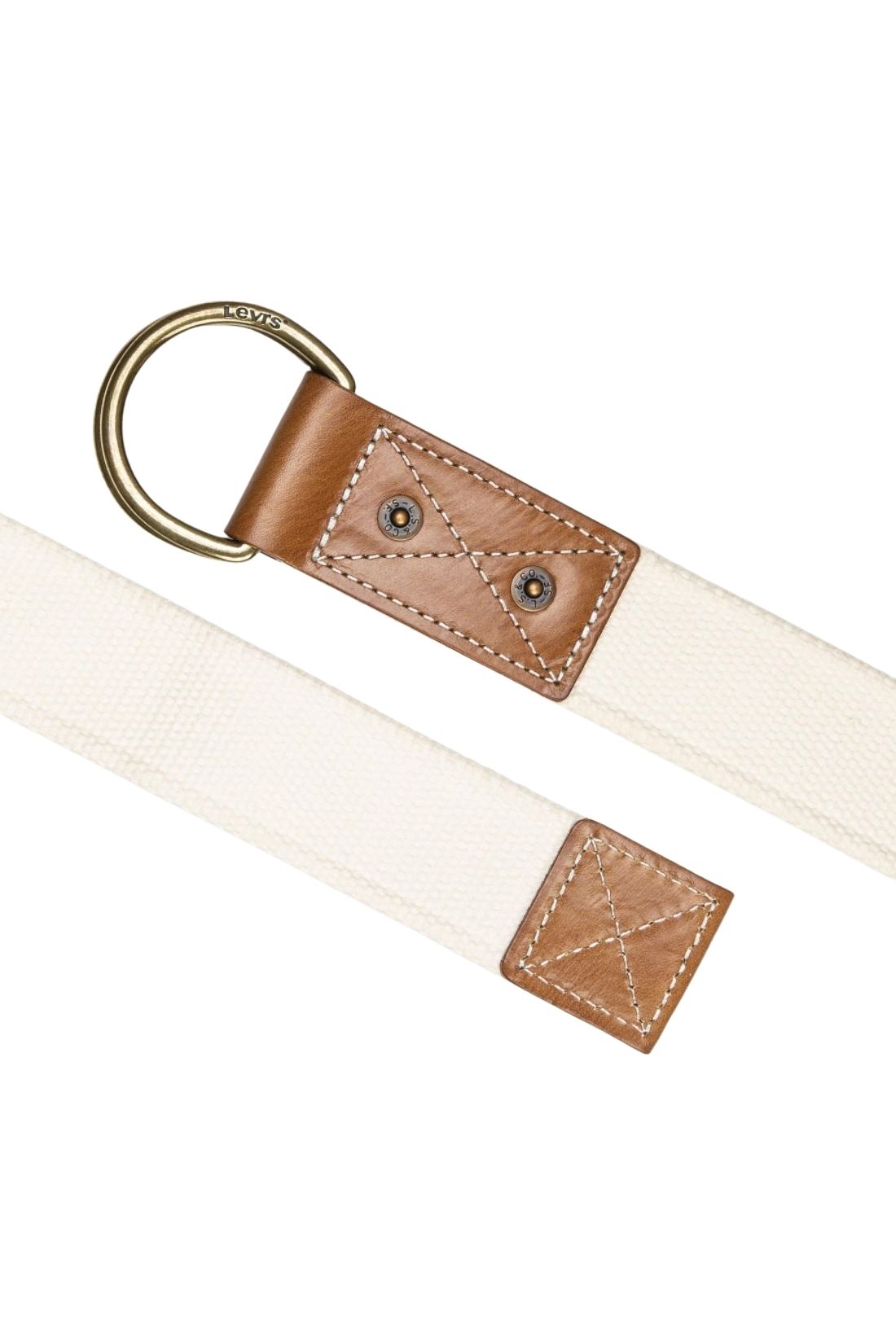 Men's woven cotton canvas belt with full grain leather trim and double semicircle ring buckle — view 14