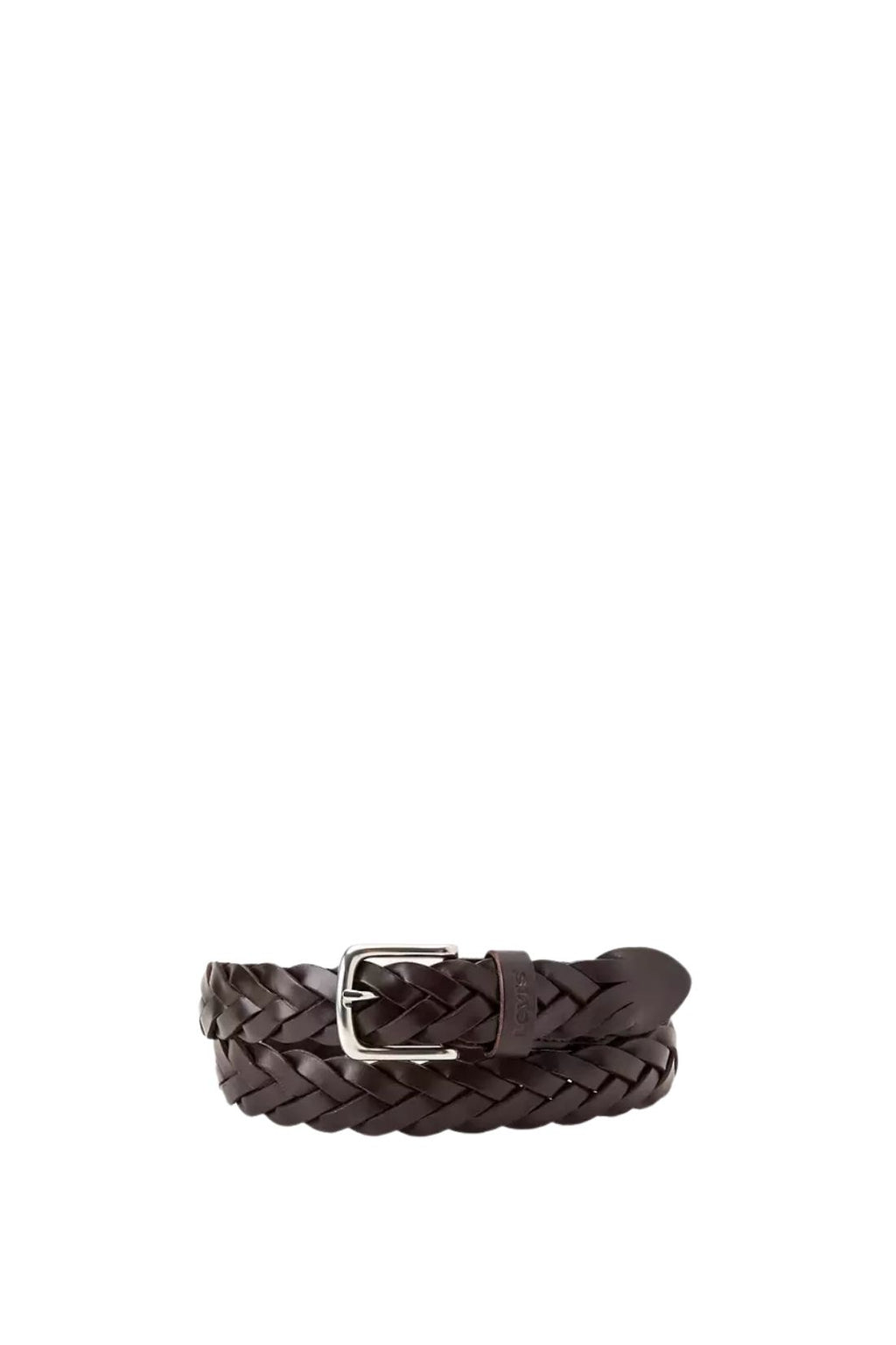 Men's brown woven genuine leather belt featuring a classic square buckle and signature logo loop. — view 7