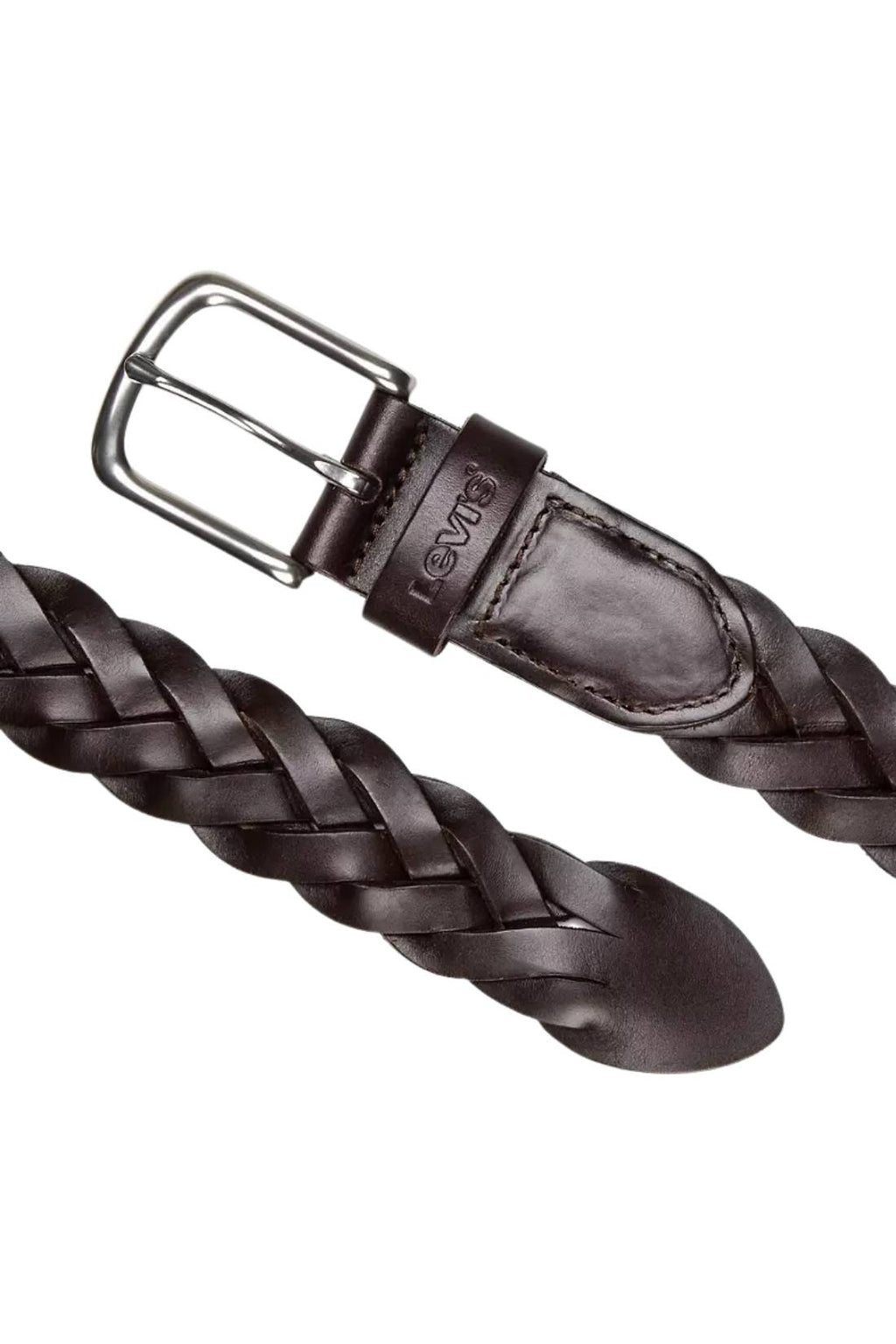 Men's brown woven genuine leather belt featuring a classic square buckle and signature logo loop. — view 6