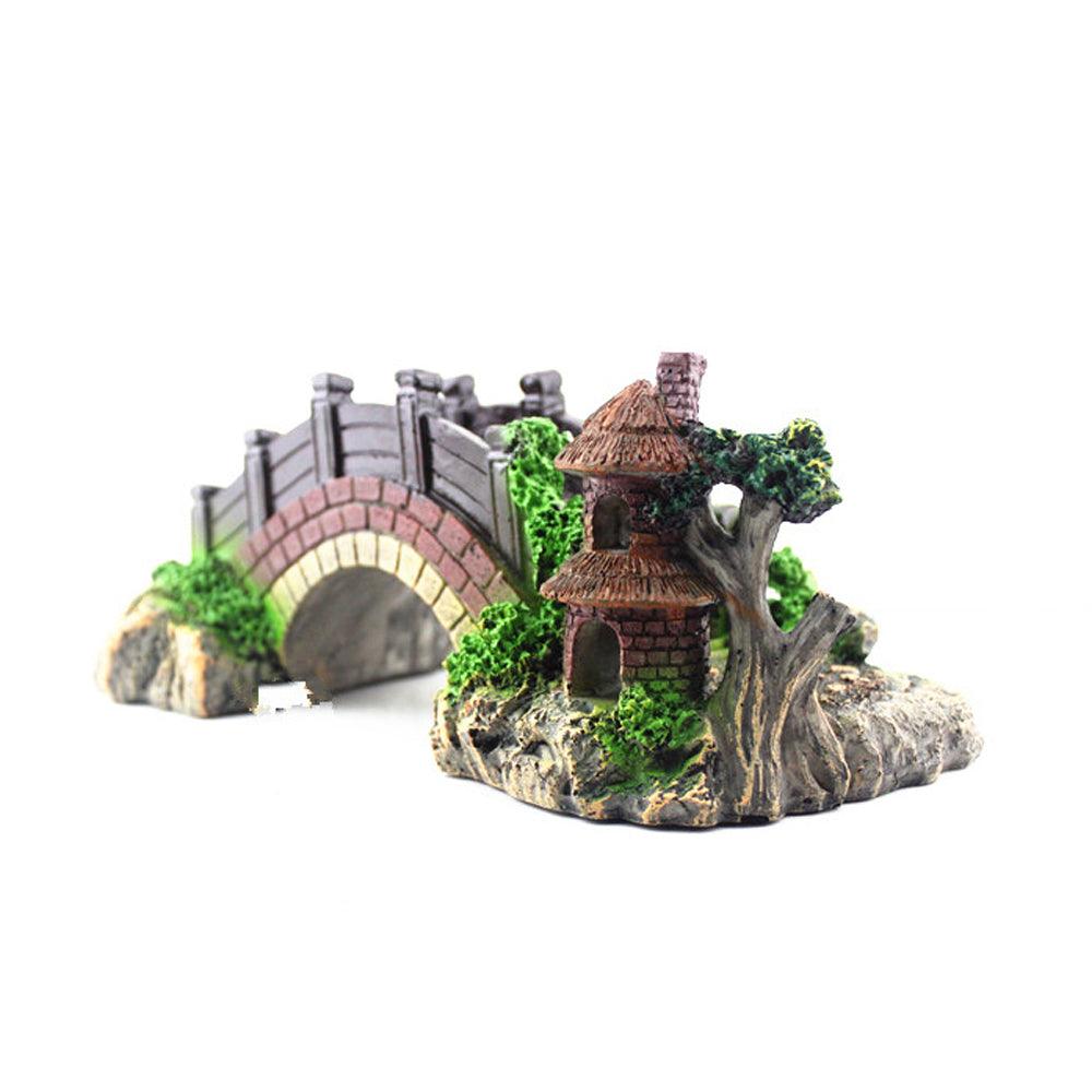 Retro black and red resin arch bridge aquarium decoration for fish tank landscaping — view 4