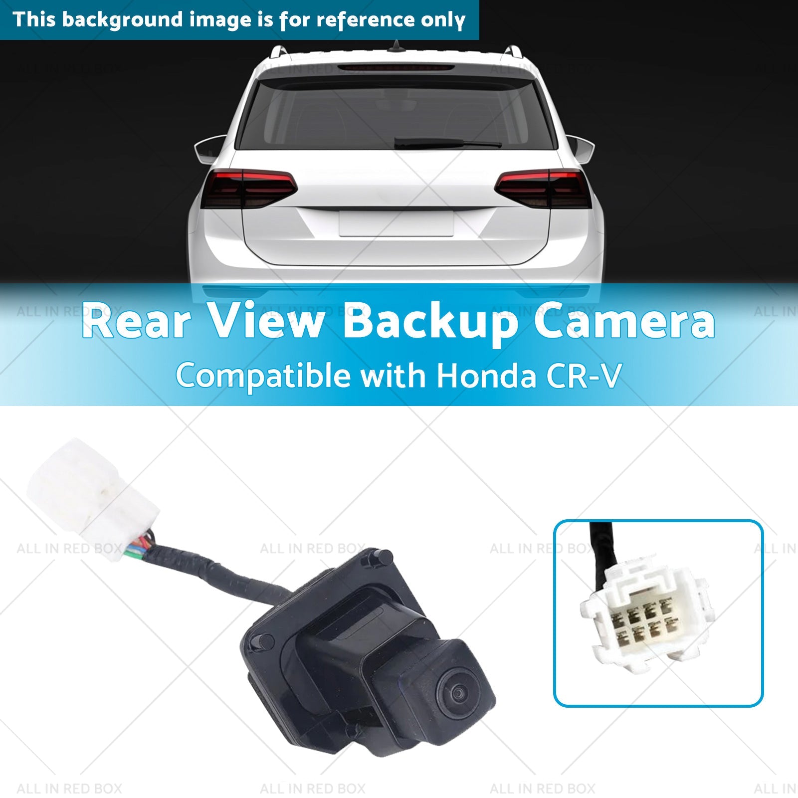 Black plastic wired rear view backup camera replacement for Honda CR-V with 8 pin connector — view 3