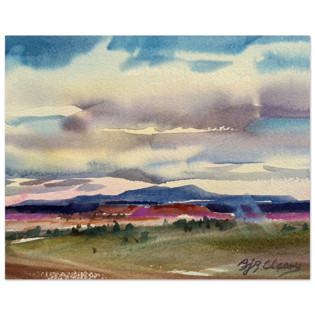 ‘Tranquil Mountain View 1’ Landscape Watercolor I 16x20 Museum-Quality Matte Paper Poster | Original Artwork by American Artist Barbara Cleary I F96-1