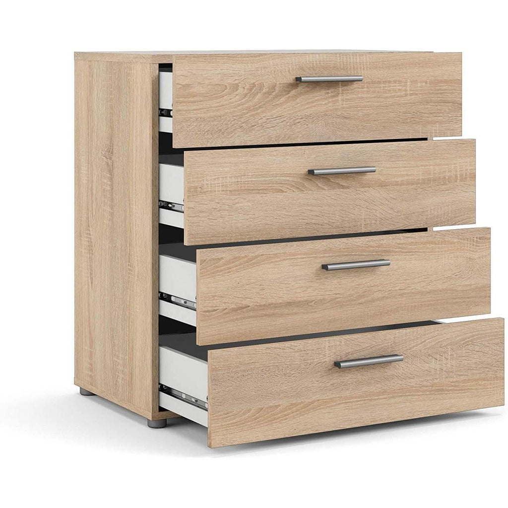 Oak structure four drawer chest with modern silver bar handles for bedroom or entryway storage — view 3