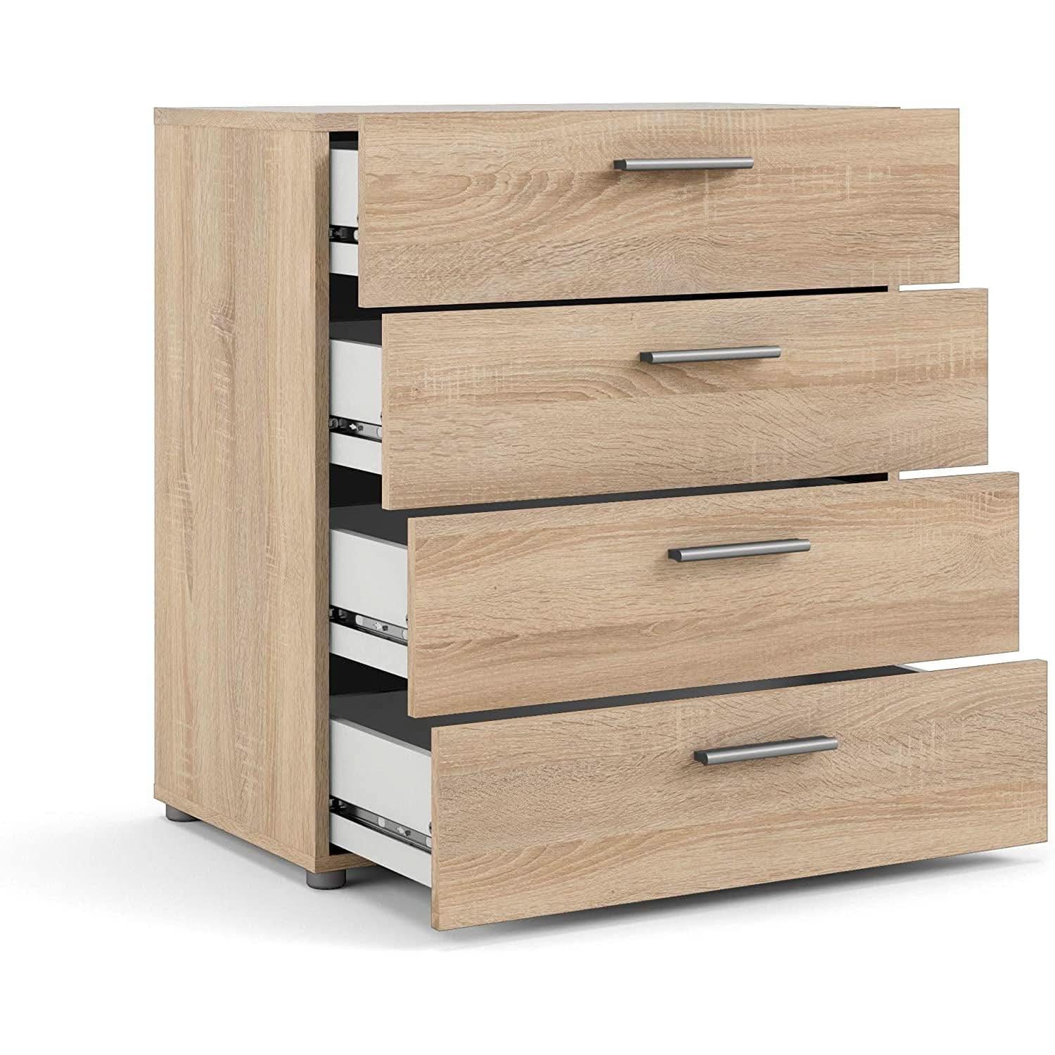 Oak structure four drawer chest with modern silver bar handles for bedroom or entryway storage — view 3