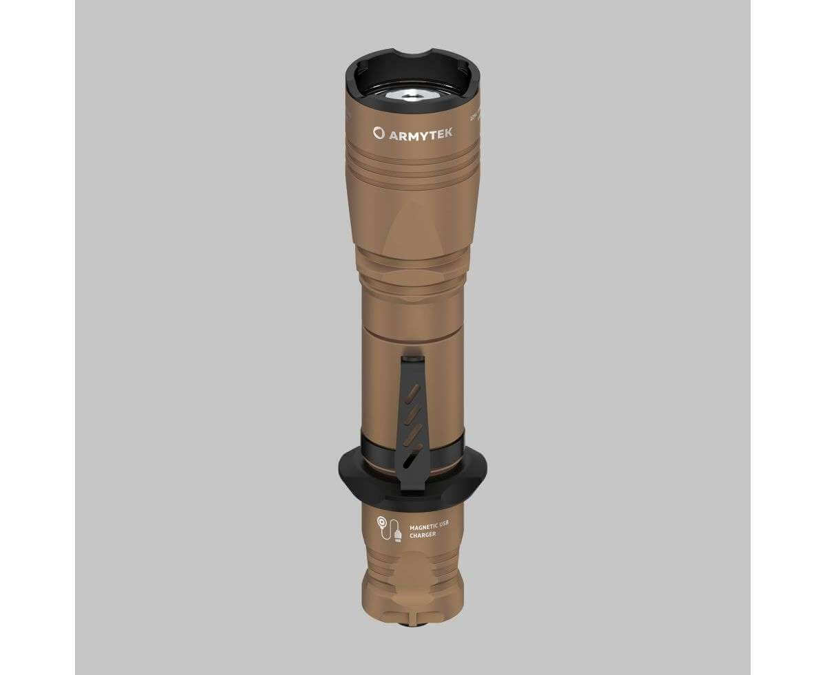 Armytek Dobermann Pro tactical flashlight in black aluminum with magnetic USB charger and battery — view 5